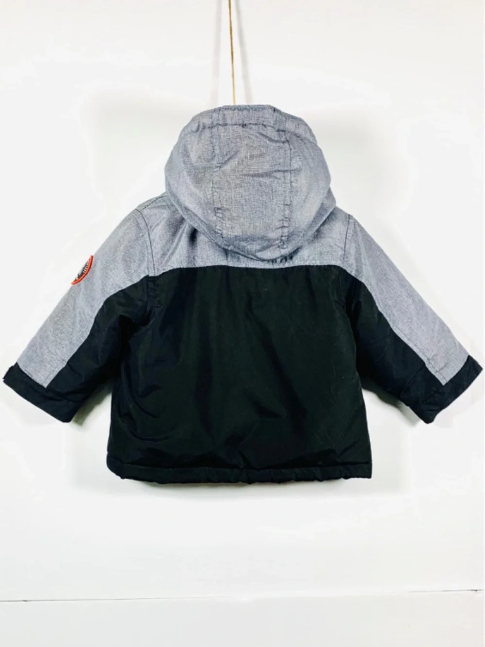 Carter’s Boys Insulated Hooded Puffer Jacket Full Zip Snap Colorblock Black Gray